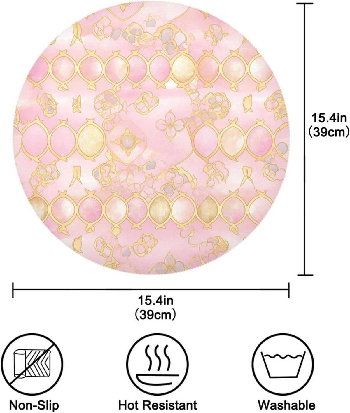 Quatrefoil Pattern Peach Gold Trendy Washable Round placemats for Dining Table Quilted Reversible placemats PVC placemats for Dining Table placemats Easy to Clean Waterproof Summer placemats