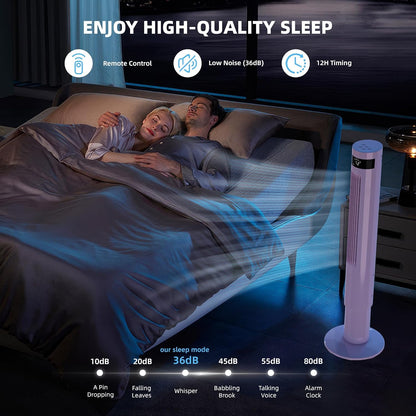 Tower Fan Portable Electric Oscillating Fan Quiet Remote Control Bladeless Floor Fan 3 Wind Speed Mode 12H Timer Bedroom Office, 43 inch, Pink