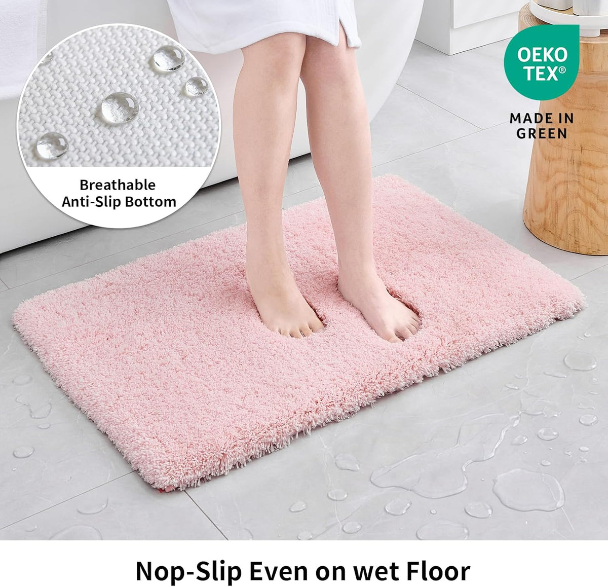 Pink Bathroom Rugs 17x24, Non-Slip Plush Small Bath Mat
