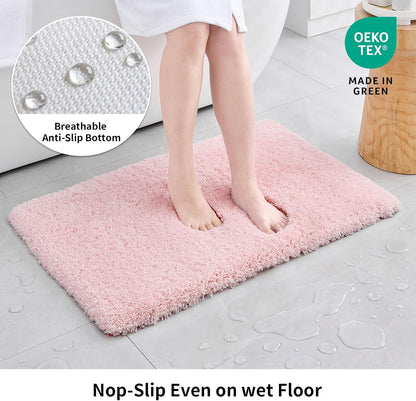 Pink Bathroom Rugs 17x24, Non-Slip Plush Small Bath Mat