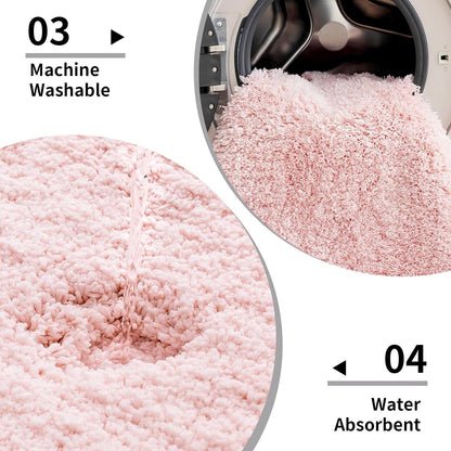 Pink Bathroom Rugs 17x24, Non-Slip Plush Small Bath Mat