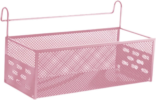 Bedside Hanging Storage Basket Container Space Saving Metal Large Rack Hanging Organizer for Bed Rails Home Dormitory School, Pink