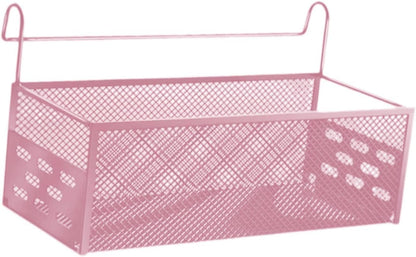 Bedside Hanging Storage Basket Container Space Saving Metal Large Rack Hanging Organizer for Bed Rails Home Dormitory School, Pink