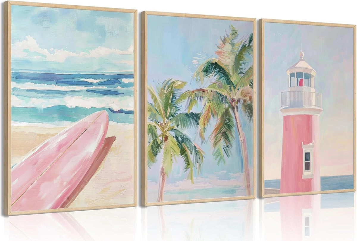 Jamortty 3 Pcs Coastal Beach Wall Art Unframed Preppy Room Wall Decor 16x24
