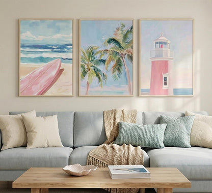 Jamortty 3 Pcs Coastal Beach Wall Art Unframed Preppy Room Wall Decor 16x24