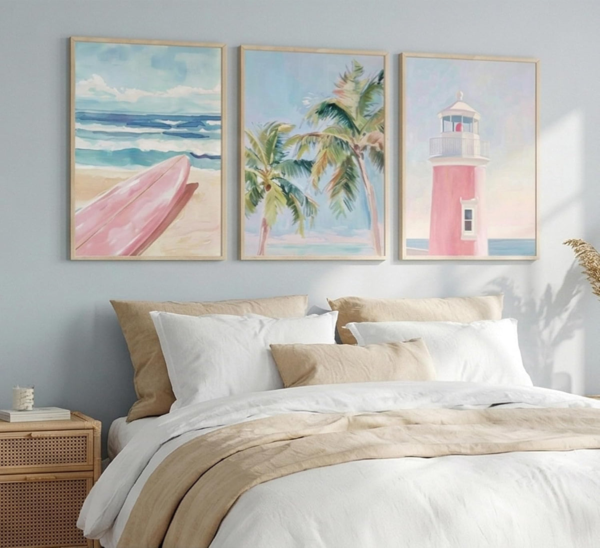 Jamortty 3 Pcs Coastal Beach Wall Art Unframed Preppy Room Wall Decor 16x24