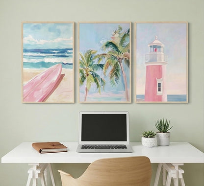 Jamortty 3 Pcs Coastal Beach Wall Art Unframed Preppy Room Wall Decor 16x24