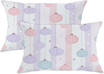 Lantern Throw Pillow Covers Set of 2, Festive Fanciful Stars Stripes Celebration Peach Soft Velvet Washable Pattern Pillow Covers for Living Room Bed Office Sofa Chair Decor 20x12 Inch