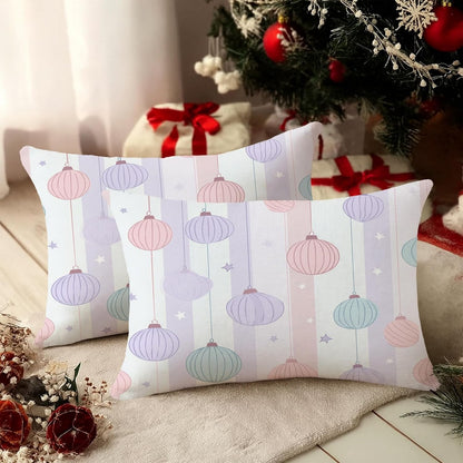 Lantern Throw Pillow Covers Set of 2, Festive Fanciful Stars Stripes Celebration Peach Soft Velvet Washable Pattern Pillow Covers for Living Room Bed Office Sofa Chair Decor 20x12 Inch