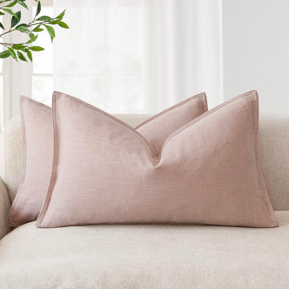 Decorative Linen Lumbar Throw Pillow Covers 12x20 Light Pink