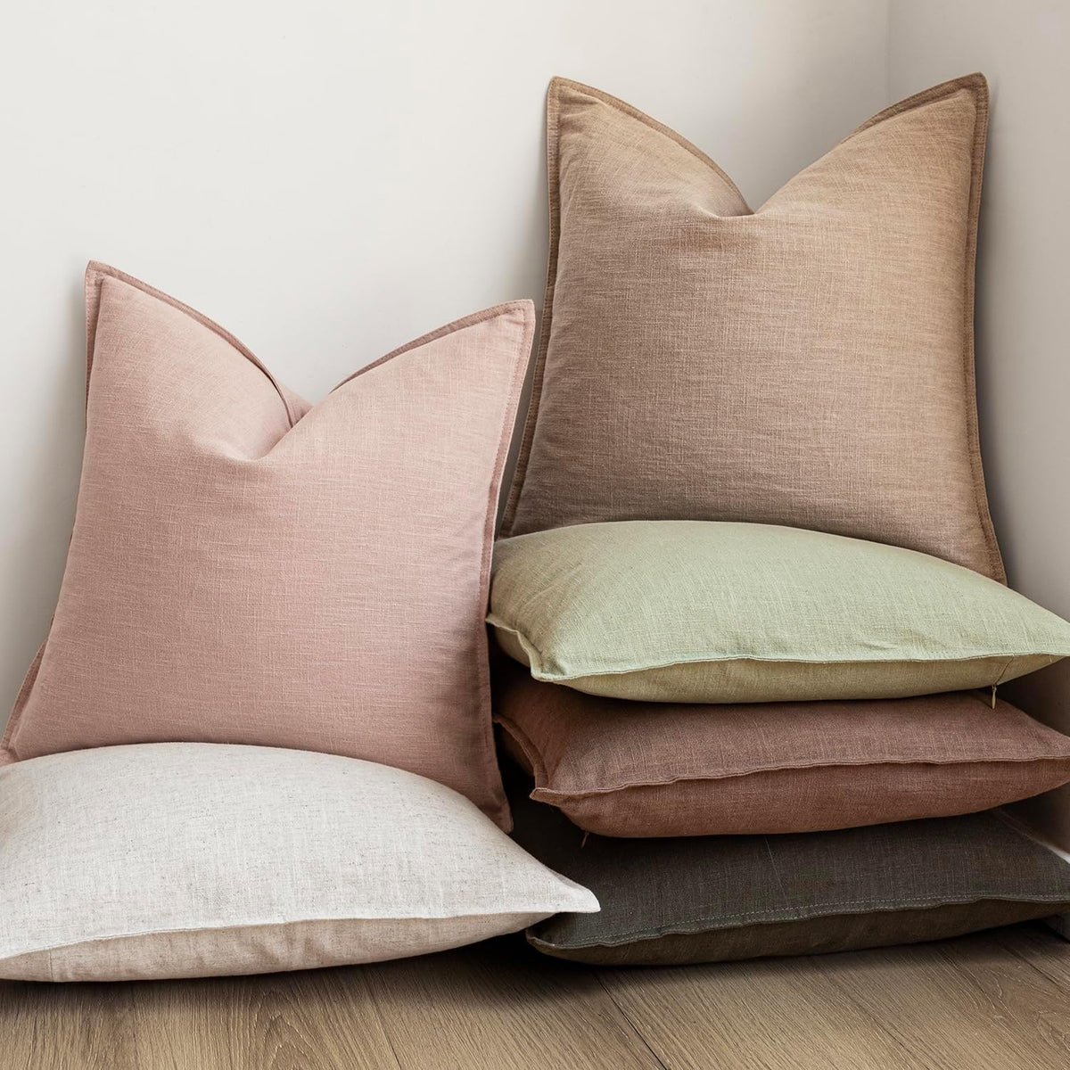 Decorative Linen Lumbar Throw Pillow Covers 12x20 Light Pink