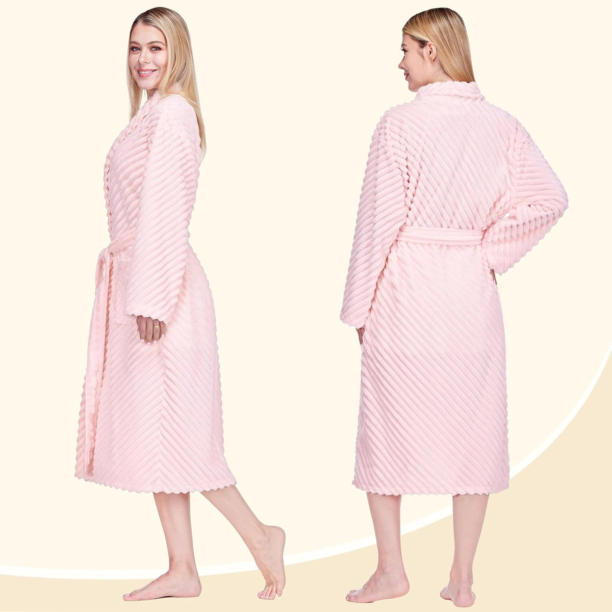 Womens Plush Fleece Robe, Super Soft Long Bathrobe with Pockets