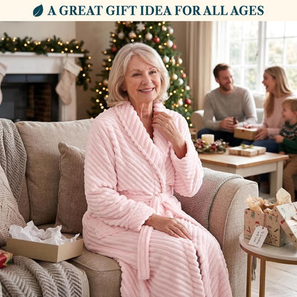 Womens Plush Fleece Robe, Super Soft Long Bathrobe with Pockets