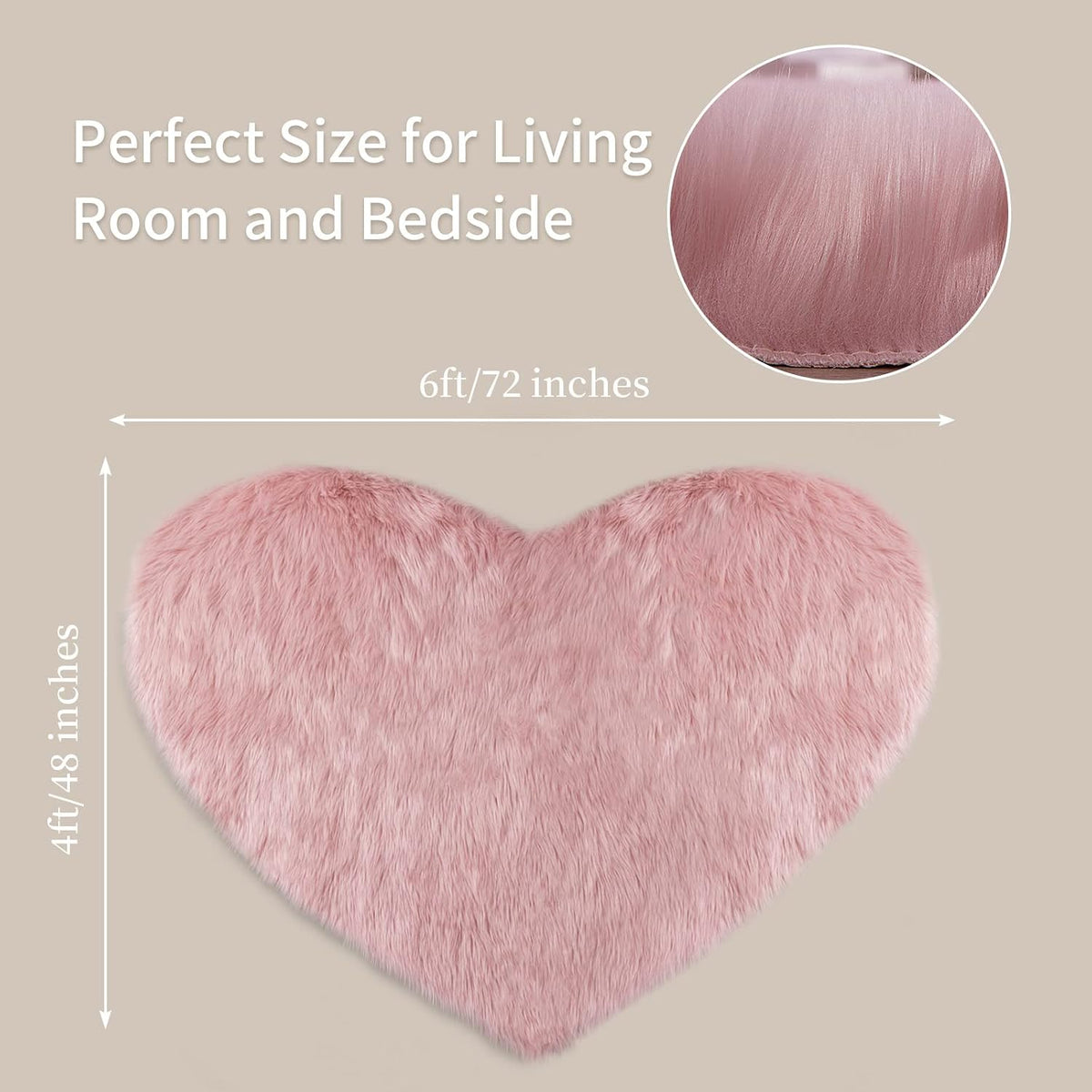 Fluffy 4x6 Faux Fur Heart Shaped Area Rug for Living Room Bedroom, Soft Large Pink Faux Sheepskin Play Carpet for Kids Girls and Pets, Plush Furry Decor Shaggy Feet Mat for Bedside