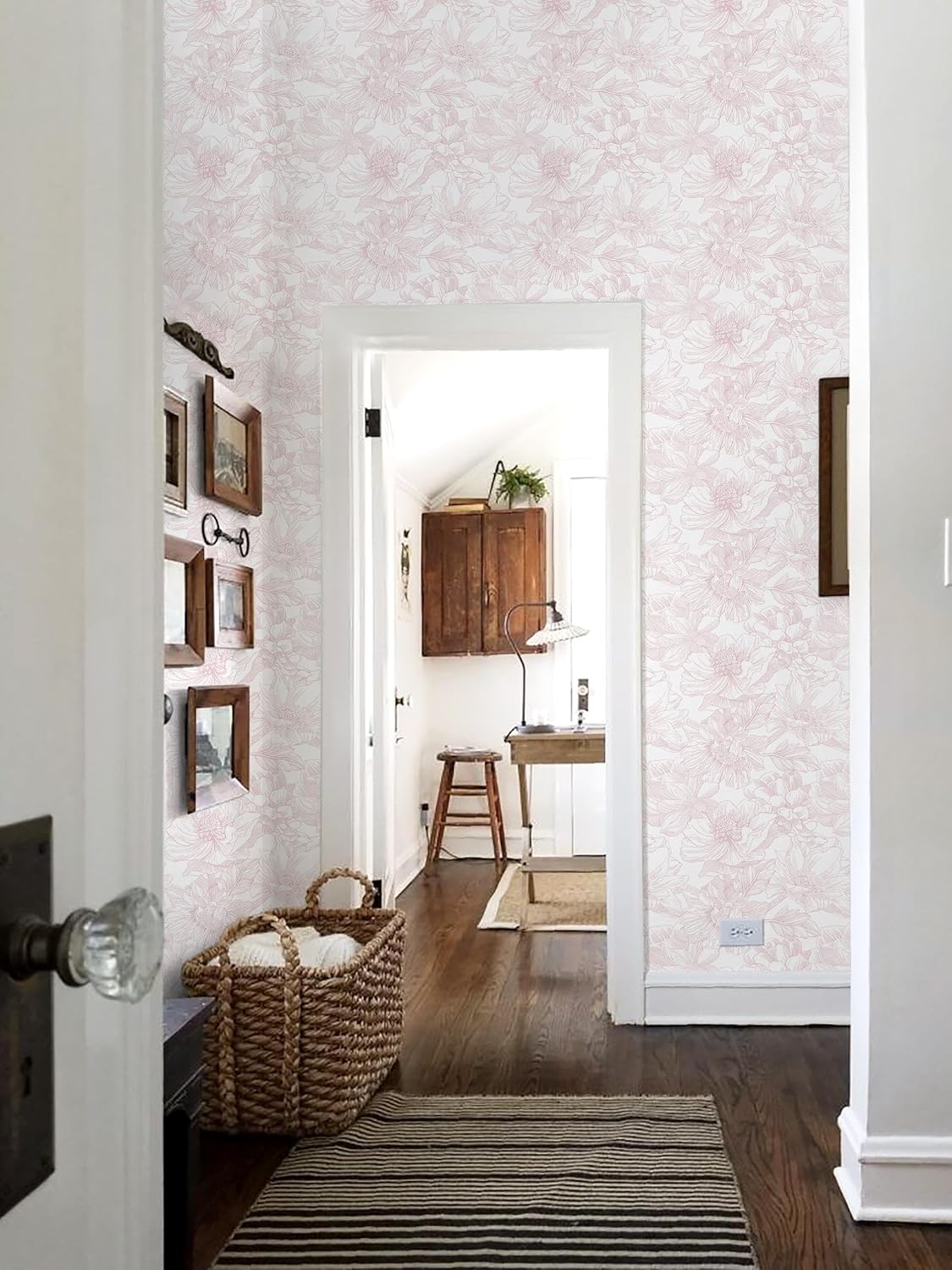 Dimoon 78.7"x17.3" Peel and Stick Wallpaper Floral Contact Paper Boho White Pink Flower Wallpaper Removable Wall Paper Self Adhesive Modern Contactpaper for Cabinets Drawers Bedroom Thicken Vinyl