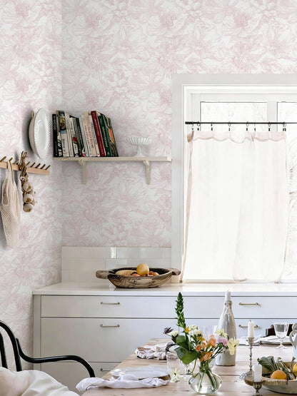 Dimoon 78.7"x17.3" Peel and Stick Wallpaper Floral Contact Paper Boho White Pink Flower Wallpaper Removable Wall Paper Self Adhesive Modern Contactpaper for Cabinets Drawers Bedroom Thicken Vinyl