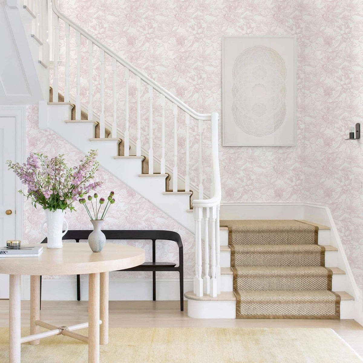 Dimoon 78.7"x17.3" Peel and Stick Wallpaper Floral Contact Paper Boho White Pink Flower Wallpaper Removable Wall Paper Self Adhesive Modern Contactpaper for Cabinets Drawers Bedroom Thicken Vinyl