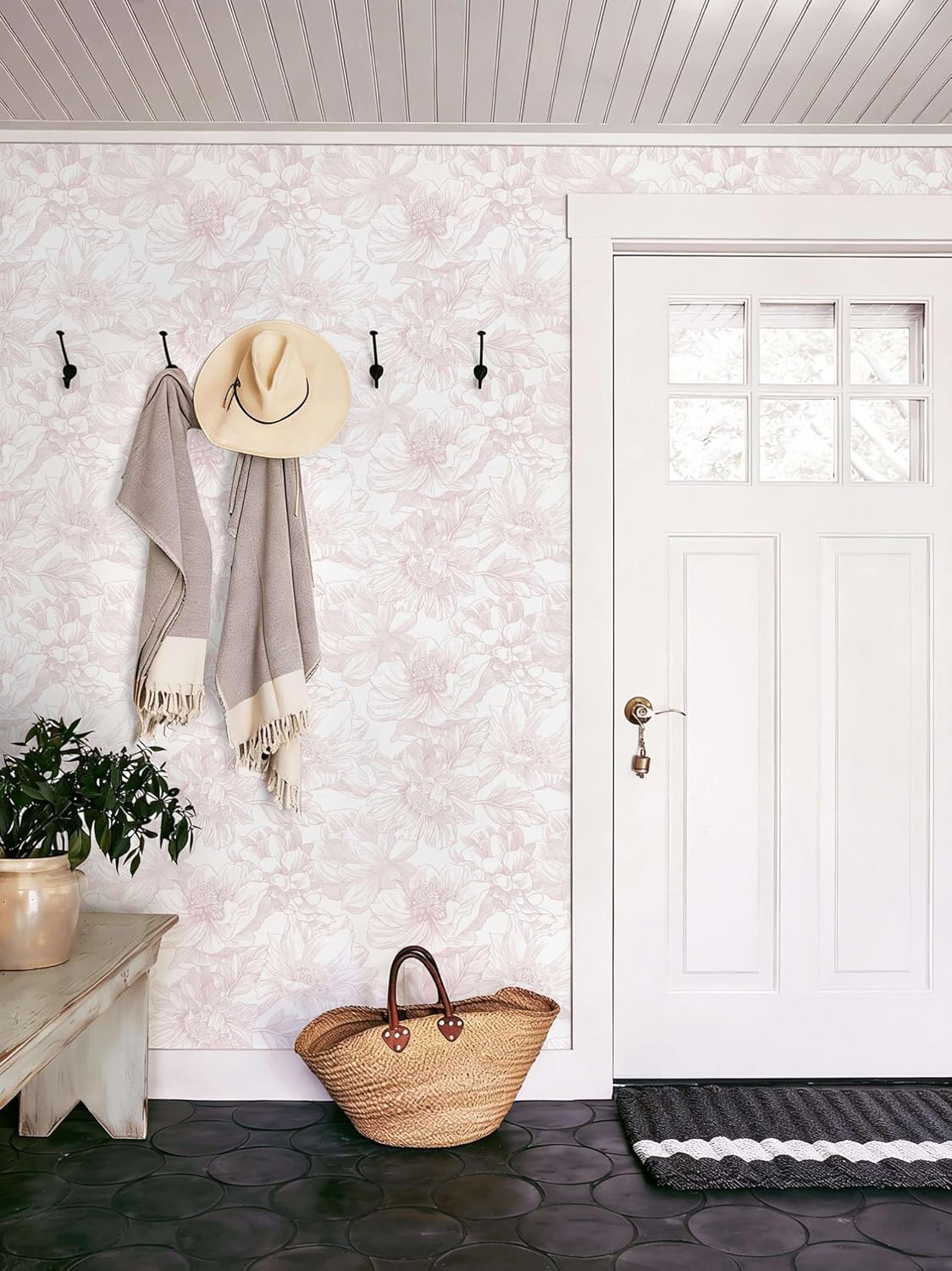 Dimoon 78.7"x17.3" Peel and Stick Wallpaper Floral Contact Paper Boho White Pink Flower Wallpaper Removable Wall Paper Self Adhesive Modern Contactpaper for Cabinets Drawers Bedroom Thicken Vinyl