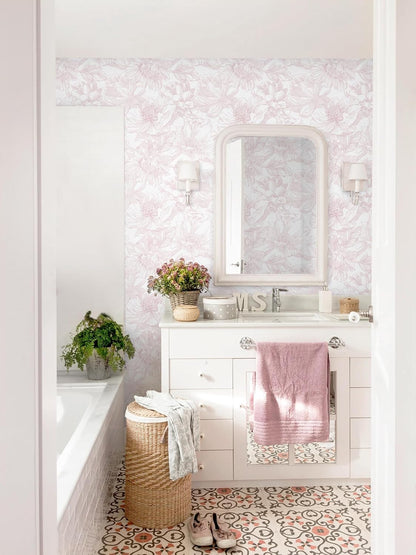 Dimoon 78.7"x17.3" Peel and Stick Wallpaper Floral Contact Paper Boho White Pink Flower Wallpaper Removable Wall Paper Self Adhesive Modern Contactpaper for Cabinets Drawers Bedroom Thicken Vinyl