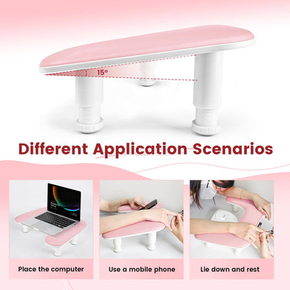 Pink U-Shaped Manicure Arm Rest for Nails Tech with Rotating 360°Built-In Phone Holder and Adjustable Nail Arm Rest Detachable Manicure Hand Rest for Salon Design