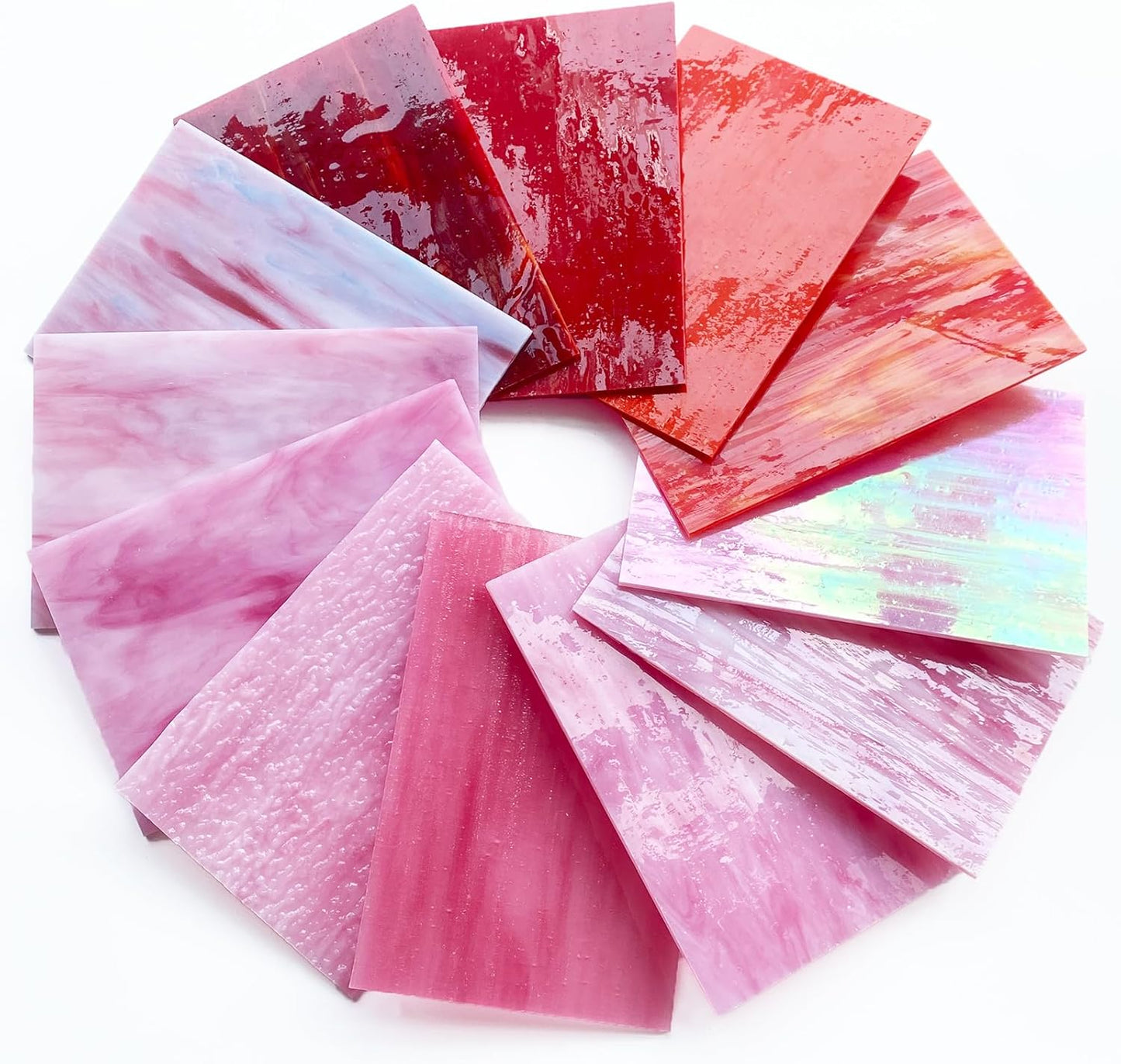 12 Sheets Mixed Red Pink Stained Glass Sheets, 4 x 6 inch Stained Glass Supplies Mosaic Glass Tiles for Crafts, Cathedral Glass Art Glass for Stained Glass Beginners and Hobbyists