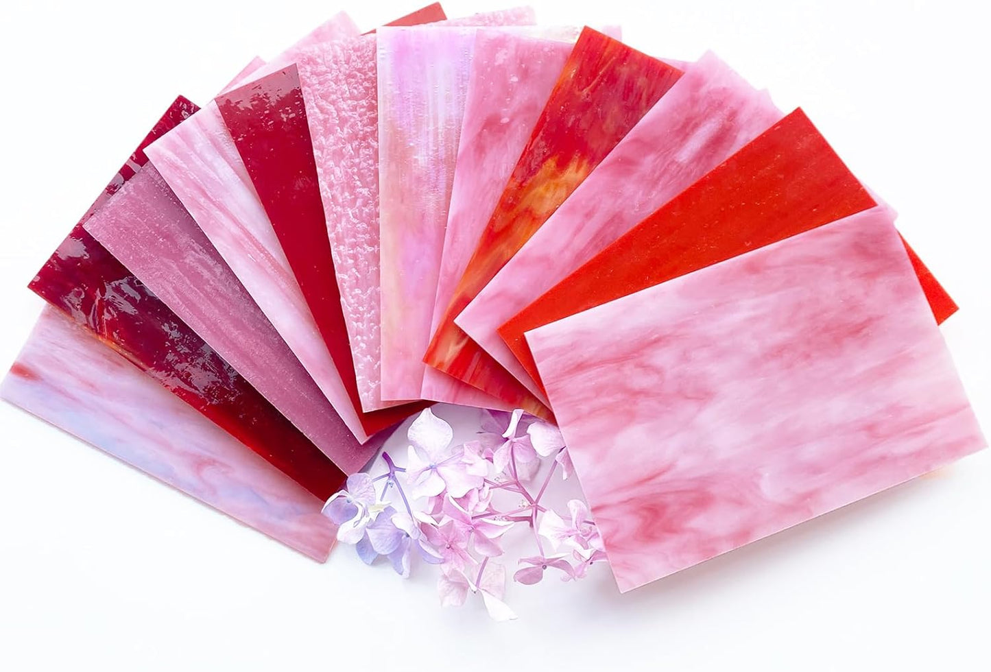 12 Sheets Mixed Red Pink Stained Glass Sheets, 4 x 6 inch Stained Glass Supplies Mosaic Glass Tiles for Crafts, Cathedral Glass Art Glass for Stained Glass Beginners and Hobbyists
