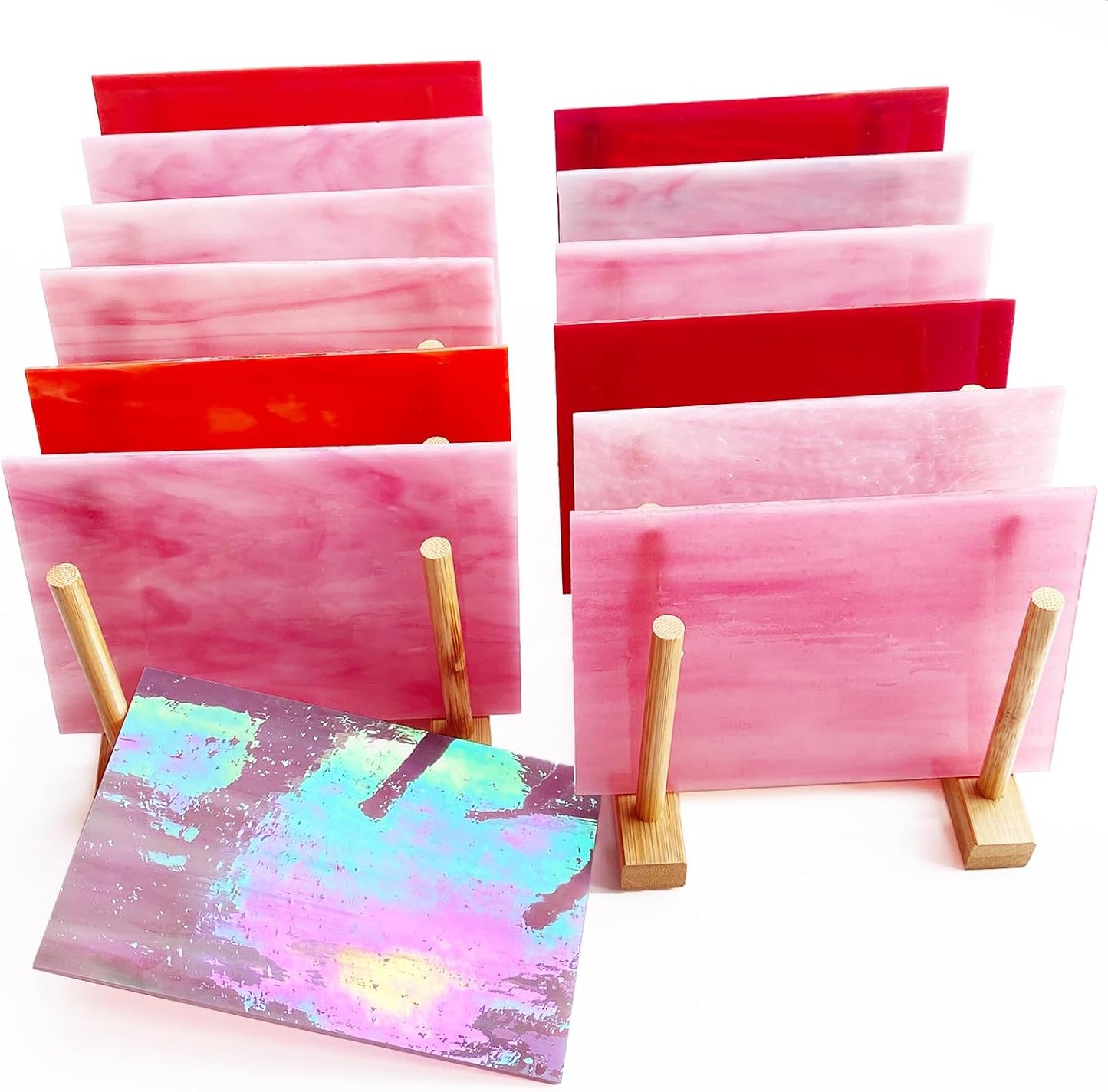 12 Sheets Mixed Red Pink Stained Glass Sheets, 4 x 6 inch Stained Glass Supplies Mosaic Glass Tiles for Crafts, Cathedral Glass Art Glass for Stained Glass Beginners and Hobbyists