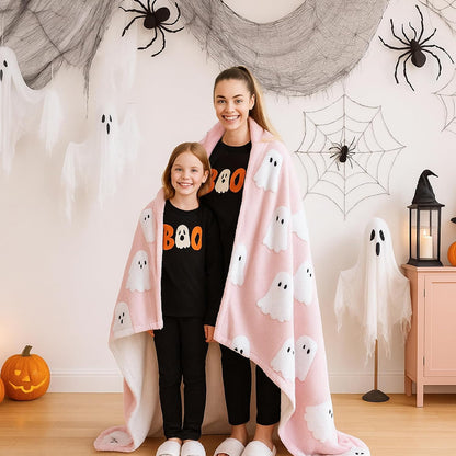 Halloween Throw Blanket, Pink Ghost Fleece Halloween Blanket 50"x60"