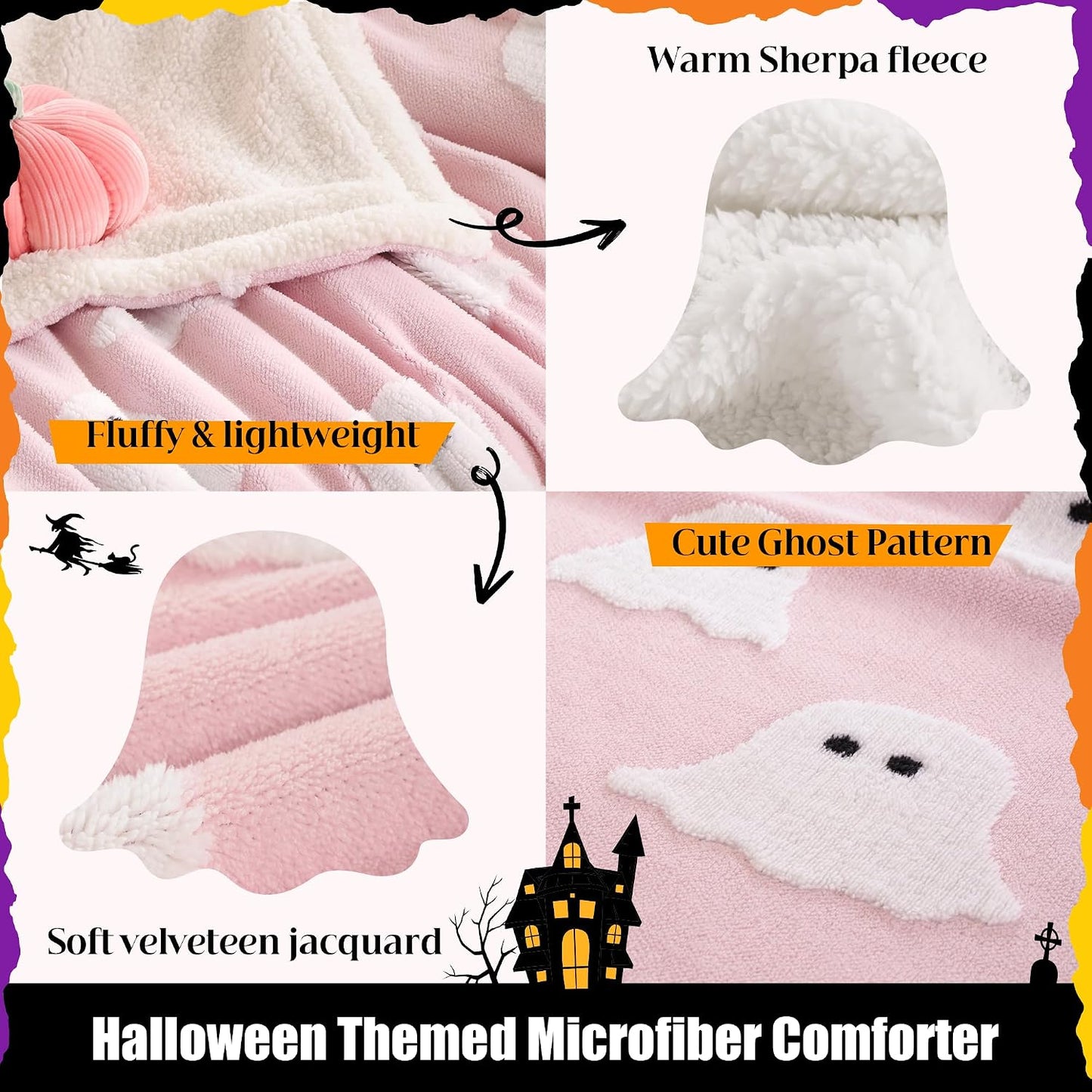 Halloween Throw Blanket, Pink Ghost Fleece Halloween Blanket 50"x60"