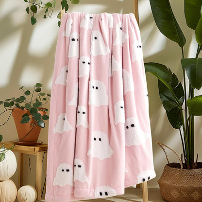 Halloween Throw Blanket, Pink Ghost Fleece Halloween Blanket 50"x60"