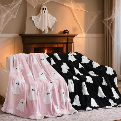 Halloween Throw Blanket, Pink Ghost Fleece Halloween Blanket 50"x60"
