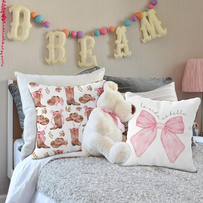 Coquette Pink Bow Cowgirl Boots Pillow Covers 18x18, Preppy Cowgirl Room Decor, Pink Girly Bedroom Decor, Coquette Stuff, Set of 2