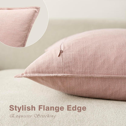 Pack of 2, Decorative Linen Solid Throw Pillow Covers Soft Accent Cushion Case Boho Farmhouse Pillowcase for Chair Couch Sofa Bedroom Living Room Home Decor 18 x 18 Inch Light Pink