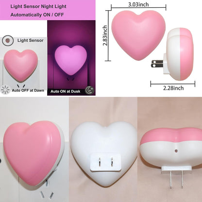 LED Night Lights Plug into Wall 2 Pack,Cute Pink Heart Plug in Night Light with Auto Dusk to Dawn Sensor, Ideal Gift Nightlight for Girls Kids Bedroom Bathroom Hallway Room Decor