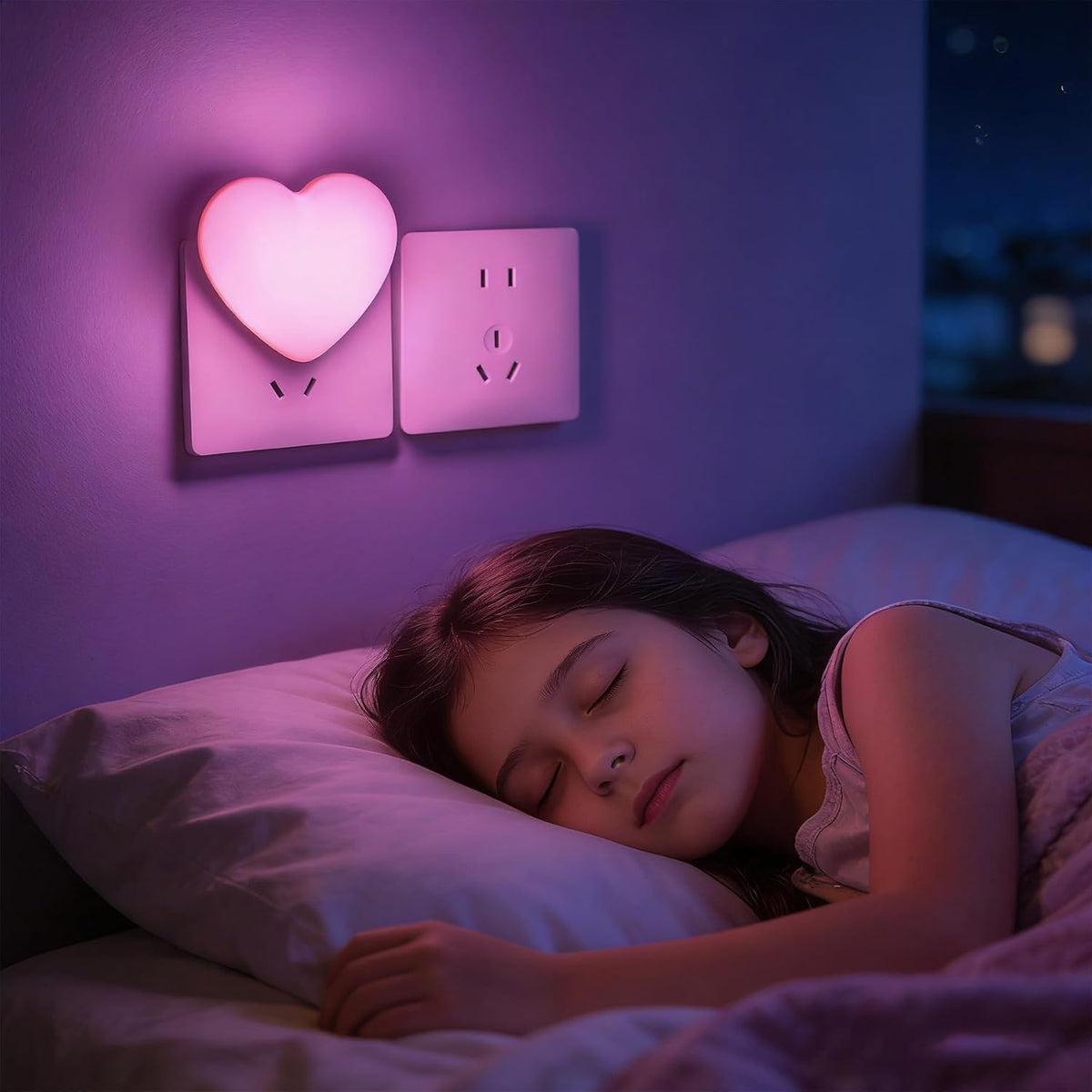 LED Night Lights Plug into Wall 2 Pack,Cute Pink Heart Plug in Night Light with Auto Dusk to Dawn Sensor, Ideal Gift Nightlight for Girls Kids Bedroom Bathroom Hallway Room Decor