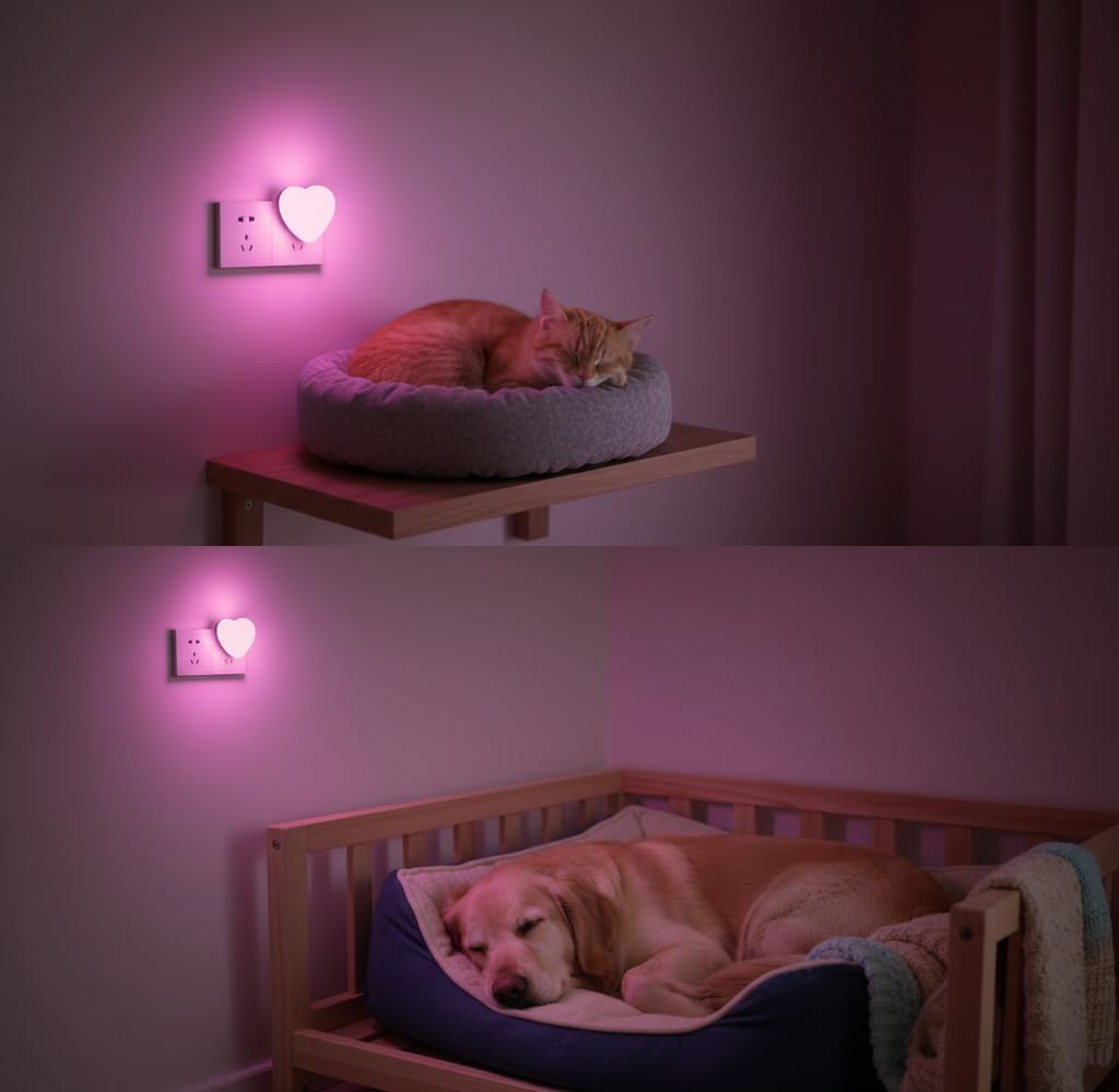 LED Night Lights Plug into Wall 2 Pack,Cute Pink Heart Plug in Night Light with Auto Dusk to Dawn Sensor, Ideal Gift Nightlight for Girls Kids Bedroom Bathroom Hallway Room Decor