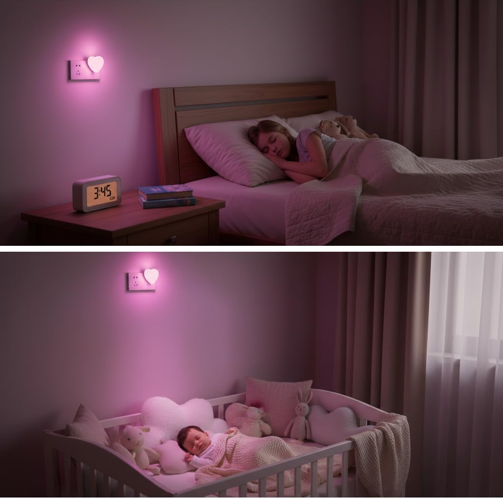 LED Night Lights Plug into Wall 2 Pack,Cute Pink Heart Plug in Night Light with Auto Dusk to Dawn Sensor, Ideal Gift Nightlight for Girls Kids Bedroom Bathroom Hallway Room Decor