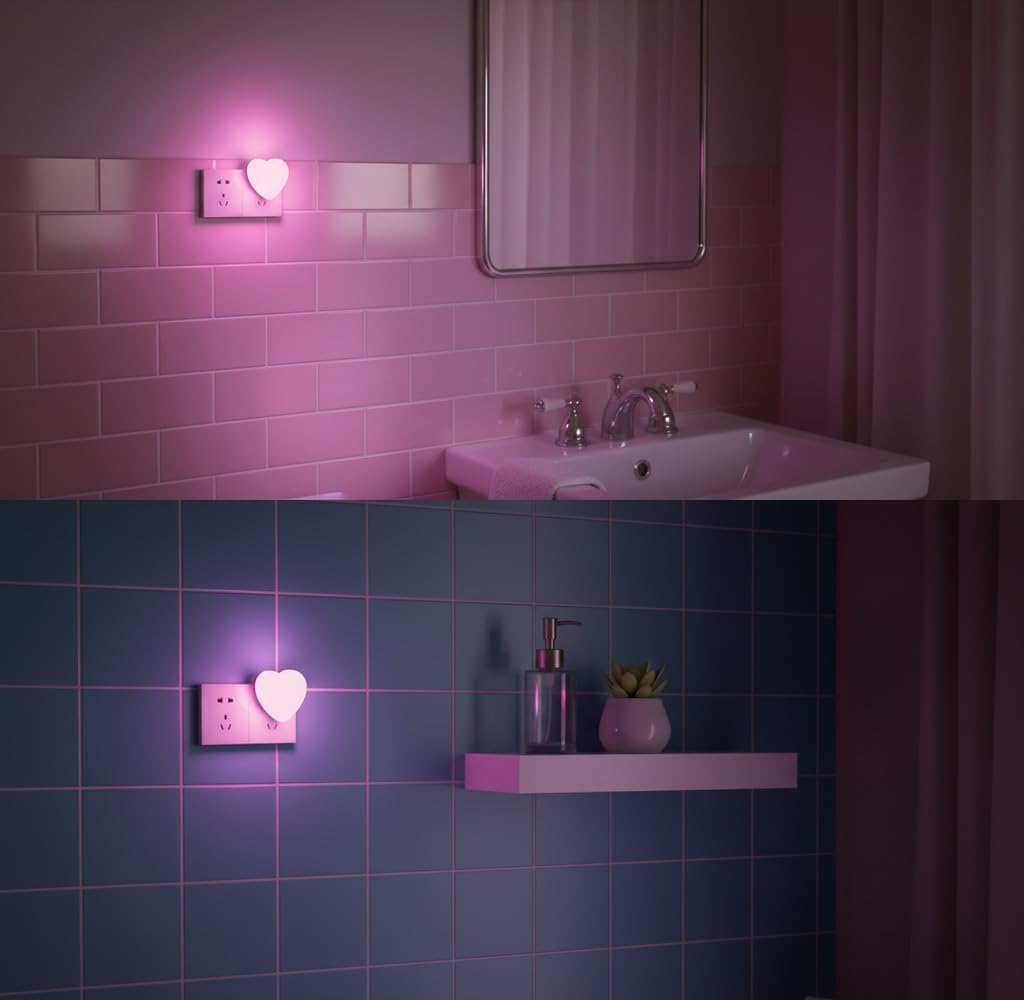 LED Night Lights Plug into Wall 2 Pack,Cute Pink Heart Plug in Night Light with Auto Dusk to Dawn Sensor, Ideal Gift Nightlight for Girls Kids Bedroom Bathroom Hallway Room Decor