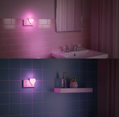 LED Night Lights Plug into Wall 2 Pack,Cute Pink Heart Plug in Night Light with Auto Dusk to Dawn Sensor, Ideal Gift Nightlight for Girls Kids Bedroom Bathroom Hallway Room Decor