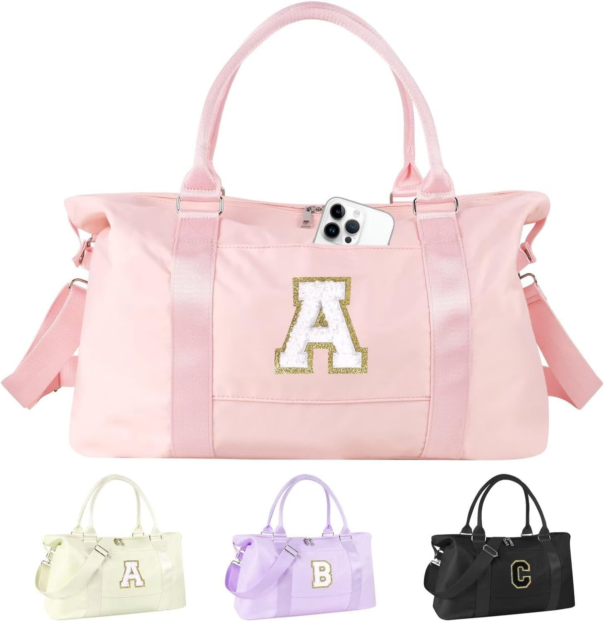 Dance Gym Duffel Bag for Teen Girls,Personalized Initial Travel Weekender Bag,Overnight Carry On Duffle for Women,Sports Travel Cheer Bag,Monogram Graduation Birthday Gifts for Tween Preppy(pink-A)