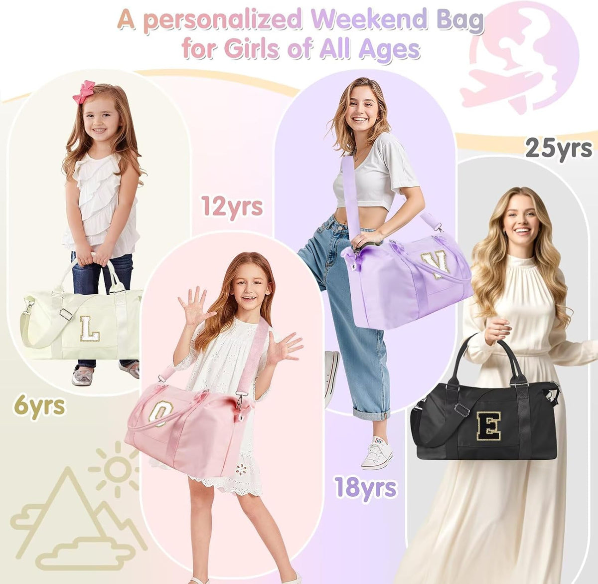 Dance Gym Duffel Bag for Teen Girls,Personalized Initial Travel Weekender Bag,Overnight Carry On Duffle for Women,Sports Travel Cheer Bag,Monogram Graduation Birthday Gifts for Tween Preppy(pink-A)