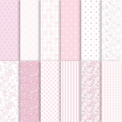 24 Sheets Pink Floral Bird Bow Scrapbook Paper, Preppy Floral Ribbon Bow Birds Decorative Craft Paper Folded Flat for Girly Birthday Baby Shower Card Making Photo Album Decor, 12'' x 12'' (A)