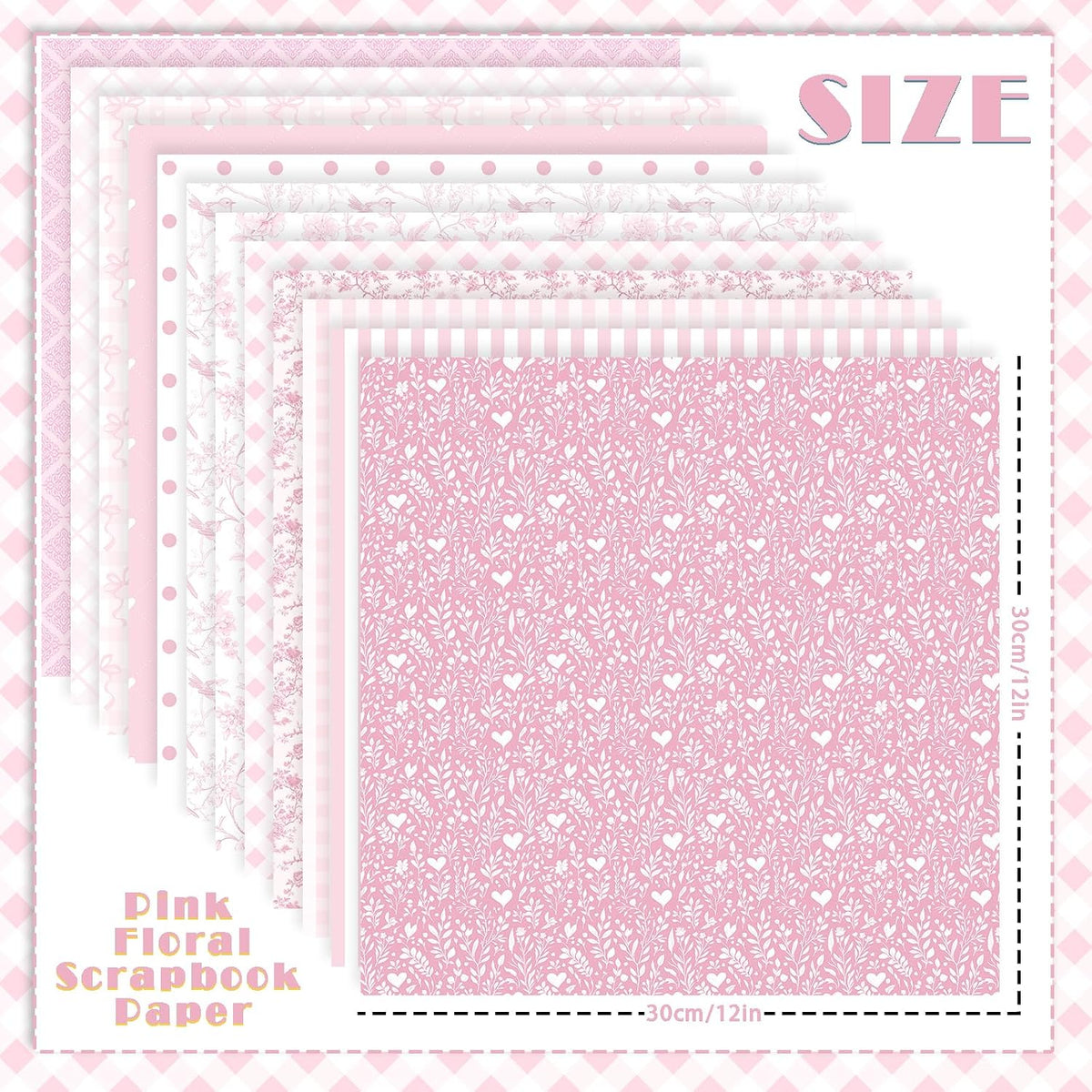 24 Sheets Pink Floral Bird Bow Scrapbook Paper, Preppy Floral Ribbon Bow Birds Decorative Craft Paper Folded Flat for Girly Birthday Baby Shower Card Making Photo Album Decor, 12'' x 12'' (A)