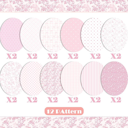 24 Sheets Pink Floral Bird Bow Scrapbook Paper, Preppy Floral Ribbon Bow Birds Decorative Craft Paper Folded Flat for Girly Birthday Baby Shower Card Making Photo Album Decor, 12'' x 12'' (A)