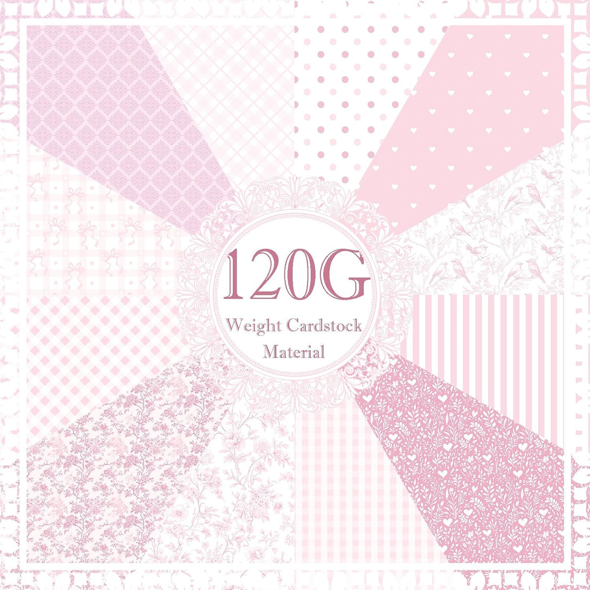 24 Sheets Pink Floral Bird Bow Scrapbook Paper, Preppy Floral Ribbon Bow Birds Decorative Craft Paper Folded Flat for Girly Birthday Baby Shower Card Making Photo Album Decor, 12'' x 12'' (A)