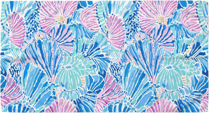 Blue and Pink Preppy Beach Towel 30x60 Inch, Watercolor Pastel Coastal Seashell Oversized Bath Towel Blanket for Bathroom Travel Swimming Pool Spa Yoga Camping