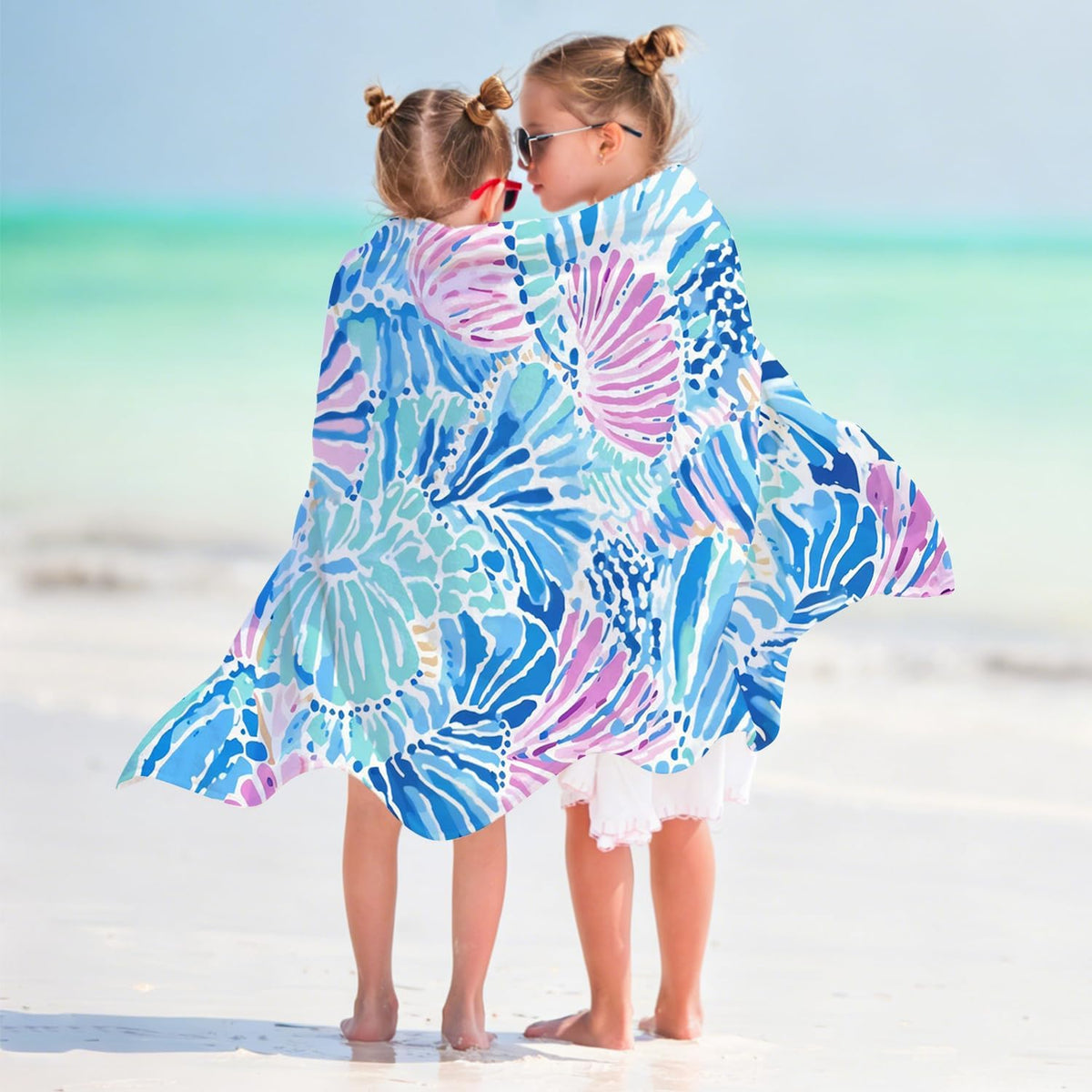 Blue and Pink Preppy Beach Towel 30x60 Inch, Watercolor Pastel Coastal Seashell Oversized Bath Towel Blanket for Bathroom Travel Swimming Pool Spa Yoga Camping
