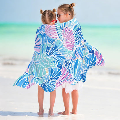 Blue and Pink Preppy Beach Towel 30x60 Inch, Watercolor Pastel Coastal Seashell Oversized Bath Towel Blanket for Bathroom Travel Swimming Pool Spa Yoga Camping