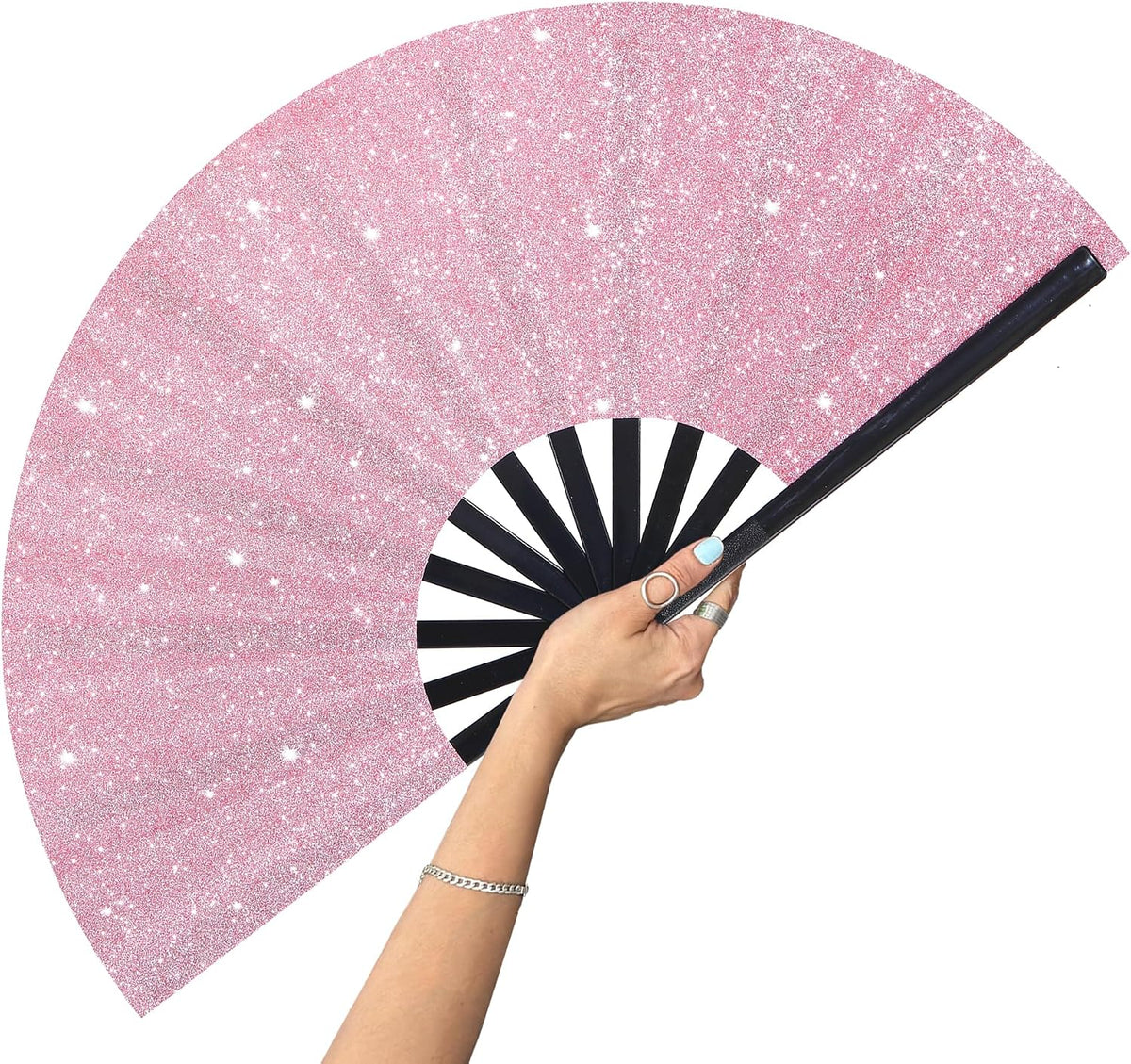 13 Inch Large Folding Fan-Hand Fan Popping Fan for Line Dancing Clacking Fans for Boots On The Ground Dance,Party,Outdoor,Decoration (Pink Glitter)
