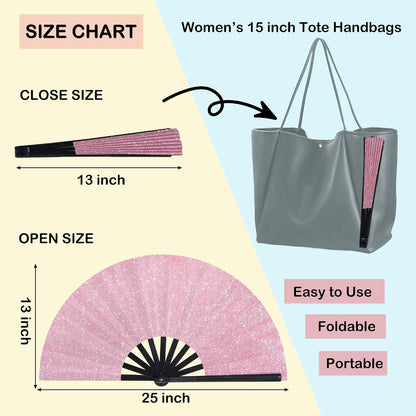 13 Inch Large Folding Fan-Hand Fan Popping Fan for Line Dancing Clacking Fans for Boots On The Ground Dance,Party,Outdoor,Decoration (Pink Glitter)
